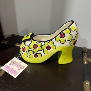 Russ Sonjas closet  Yellow and Red Floral Ceramic Shoe
